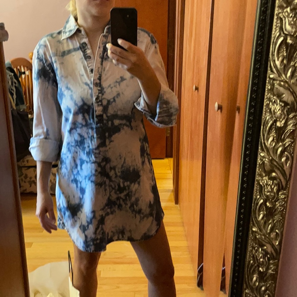 Bleached denim tie dye tunic shirt